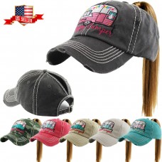 Happy Camper Ponycap Messy High Bun Ponytail Adjustable Baseball Cap Hat  eb-18635795